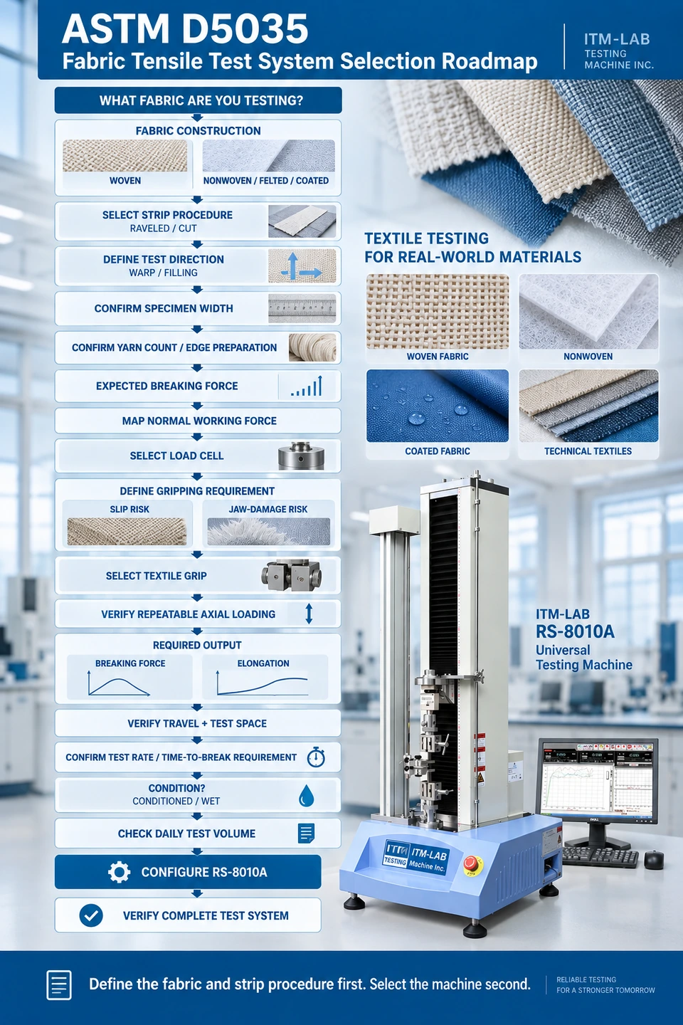 ASTM D5035 fabric tensile testing equipment selection roadmap